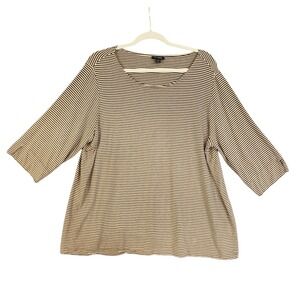 J Jill Womens Wearever Collection Striped Knit Top Size XL Petite Tan 3/4 Sleeve